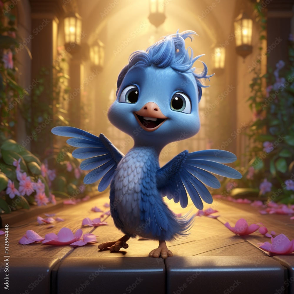 Beautiful adorable little blue hummingbird waving Ai generated art