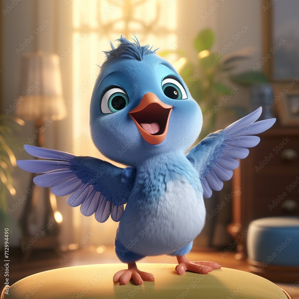Beautiful adorable little blue hummingbird waving Ai generated art