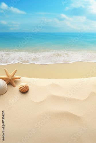 Seashells on the sand on the background of the sea