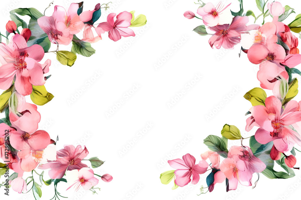 illustration of a frame of pink flowers. Created with Generative AI