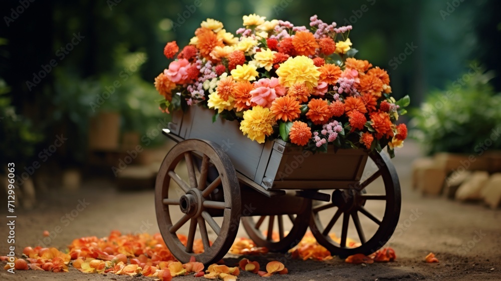 Beautiful flowers wheel barrow AI Generated pictures