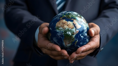 Close up of businessman hands holding Earth globe