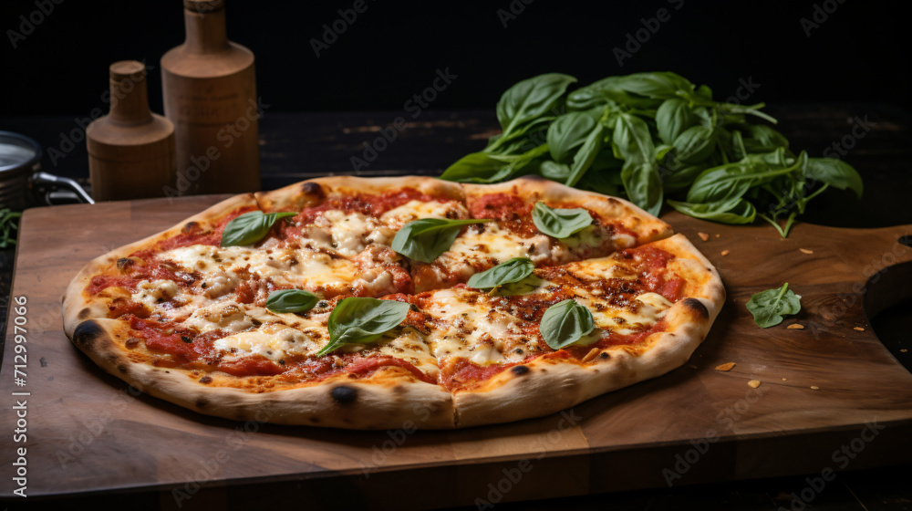 Pizza on a wooden board
