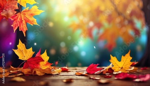 Colorful leaves falling from maple trees