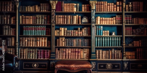 Vintage library ambiance with antique books on shelves, exuding a nostalgic aesthetic.