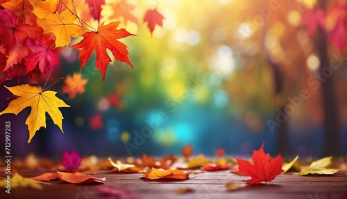 Colorful leaves falling from maple trees