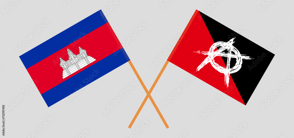 Crossed flags of Cambodia and anarchy. Official colors. Correct proportion Crossed flags of Cambodia and anarchy. Official colors. Correct proportion