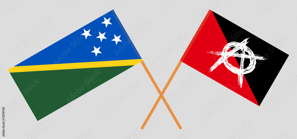 Crossed flags of Solomon Islands and anarchy. Official colors. Correct proportion Crossed flags of Solomon Islands and anarchy. Official colors. Correct proportion