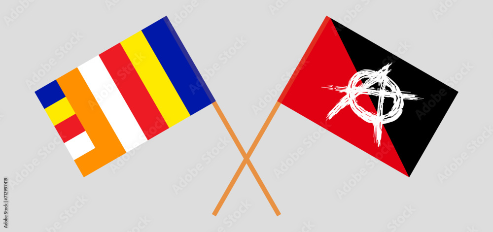Crossed flags of Buddhism and anarchy. Official colors. Correct proportion Crossed flags of Buddhism and anarchy. Official colors. Correct proportion