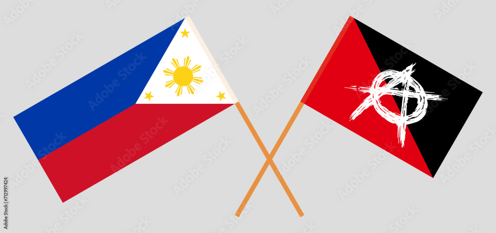 Crossed flags of the Philippines and anarchy. Official colors. Correct proportion Crossed flags of the Philippines and anarchy. Official colors. Correct proportion