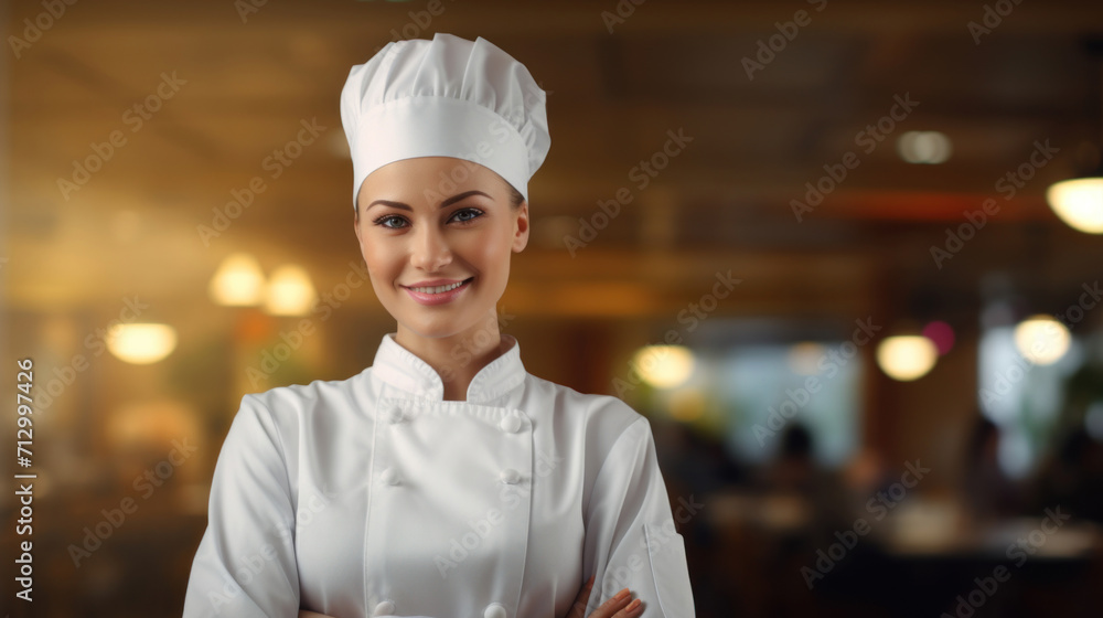Confident female chef posing in a professional restaurant kitchen environment. Confident female chef posing in a professional restaurant kitchen environment.