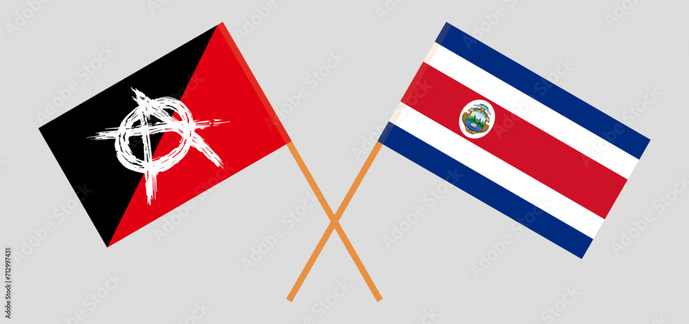 Crossed flags of anarchy and Costa Rica. Official colors. Correct proportion