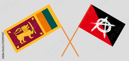 Crossed flags of Sri Lanka and anarchy. Official colors. Correct proportion