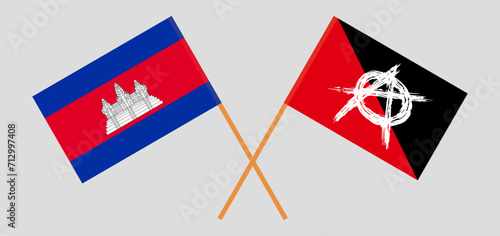 Crossed flags of Cambodia and anarchy. Official colors. Correct proportion