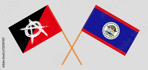 Crossed flags of anarchy and Belize. Official colors. Correct proportion