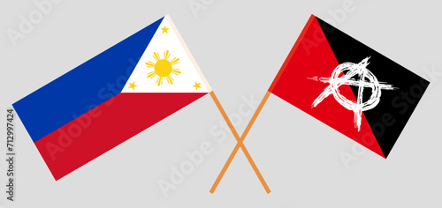 Crossed flags of the Philippines and anarchy. Official colors. Correct proportion