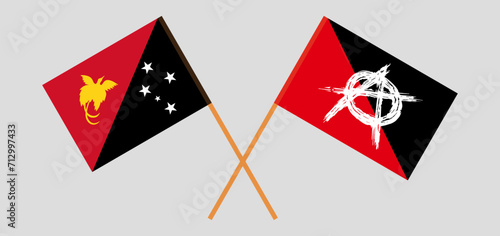 Crossed flags of Papua New Guinea and anarchy. Official colors. Correct proportion