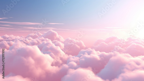 Soft pink clouds in a serene sky, possibly at sunrise or sunset, with a dreamy feel. photo