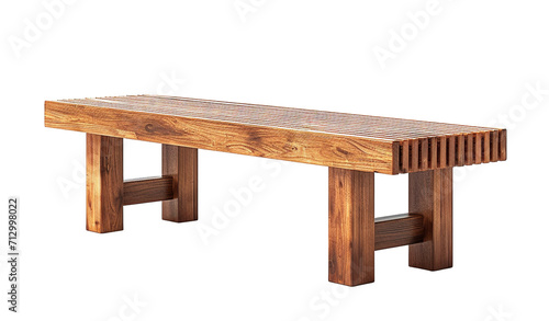 A wooden bench with a modern aesthetic isolated on a transparent background. Wooden furniture isolated for interior design.