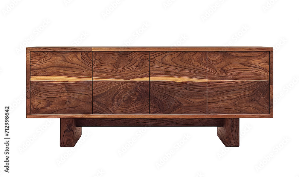 A wooden credenza with clean lines isolated on a transparent background. Wooden furniture isolated for interior design.