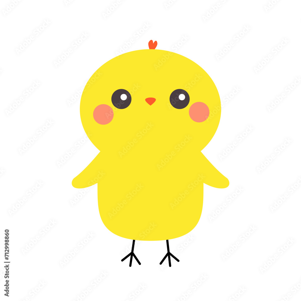 Chicken bird icon. Happy Easter. Cute cartoon kawaii baby character. Funny face with pink cheeks. Kids education. Greeting card. Yellow color. Flat design. Isolated. White background. Chicken bird icon. Happy Easter. Cute cartoon kawaii baby character. Funny face with pink cheeks. Kids education. Greeting card. Yellow color. Flat design. Isolated. White background.
