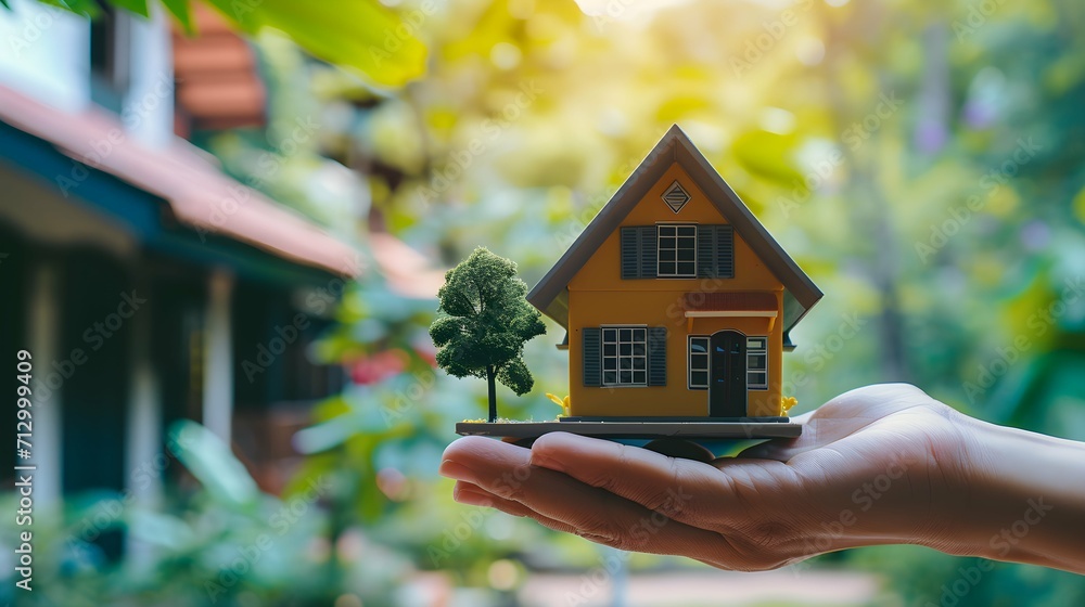 hand is seen holding a miniature model of a house. This image can be used to represent concepts such as real estate, homeownership, architecture, or investment hand is seen holding a miniature model of a house. This image can be used to represent concepts such as real estate, homeownership, architecture, or investment