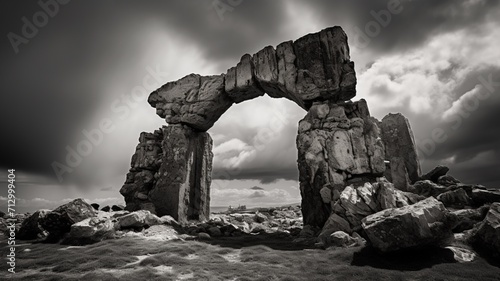 Black and white picture of an arch stormy delicate AI Generated pictures © Manik007