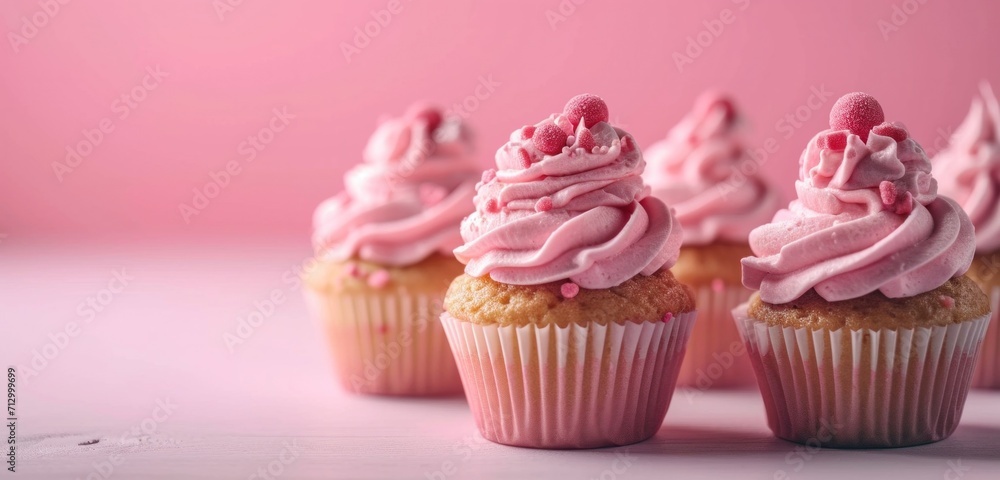 pink cupcakes on the table on pink background
