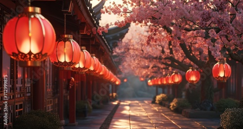 lanterns lined up on the pathway photo