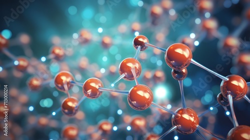 Vibrant 3d illustration of molecular and atom models - scientific background concept