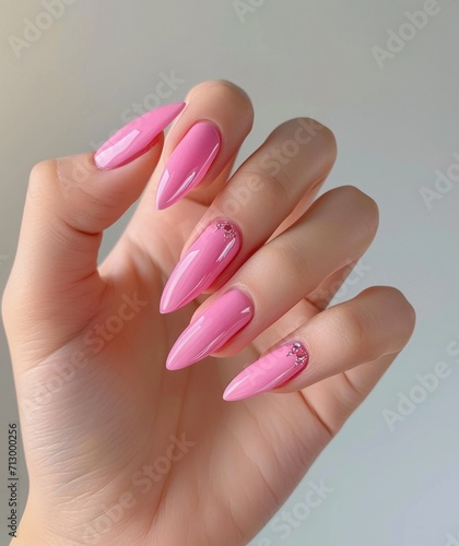 woman s hand holding pink nails