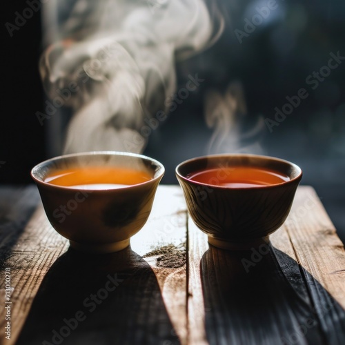 smoke tea and cold tea bowl together tea