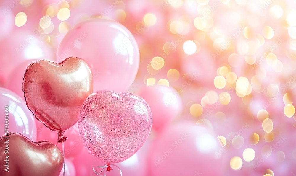 pink hearts and balloons on a pink background
