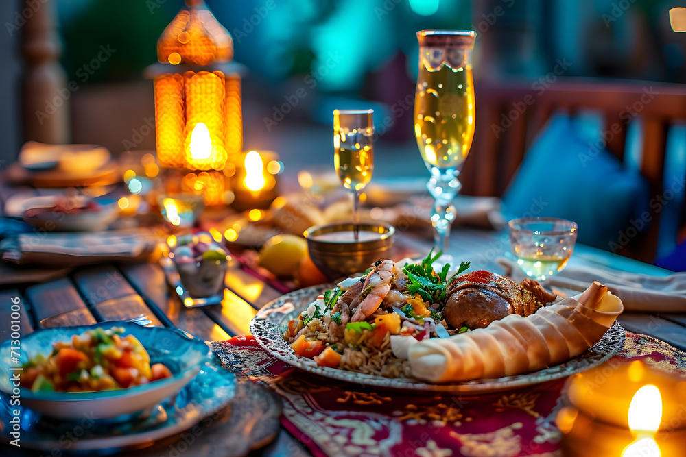 Soft Color Film Capture of Traditional Arabic Meals on a Beautifully Set Table