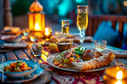 Soft Color Film Capture of Traditional Arabic Meals on a Beautifully Set Table