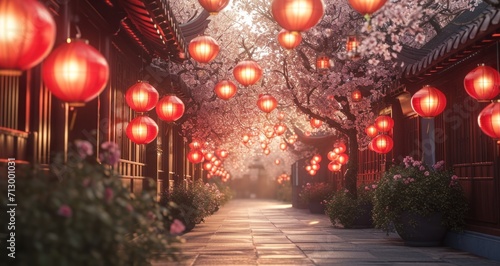lanterns lined up on the pathway © olegganko