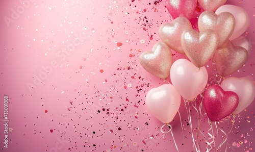 valentine's day white gold glitter and pink balloons over a pink background
