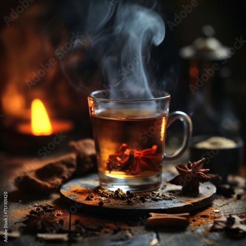 smoke tea and cold tea bowl together tea