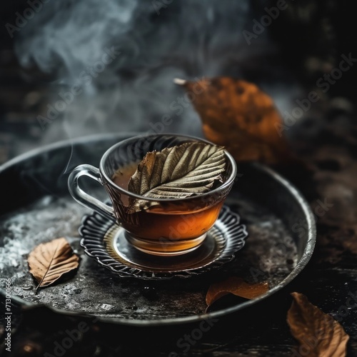 two tea leaves on a pot of tea