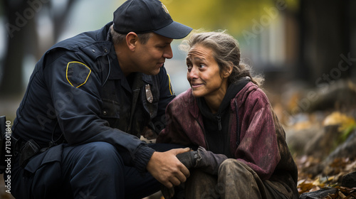 Police. an officer helps an injured woman