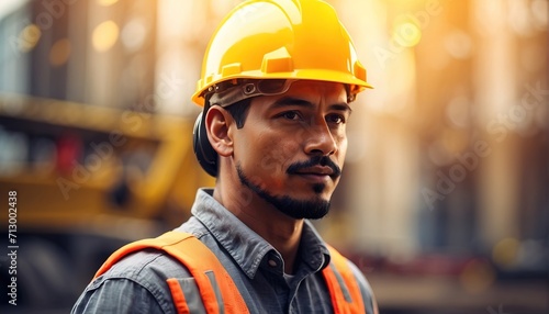 Construction worker wearing safety helmet