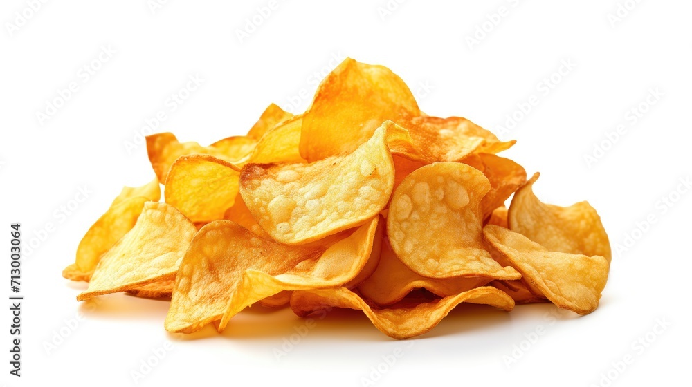 a pile of potato chips isolated on a white background. a pile of potato chips isolated on a white background.