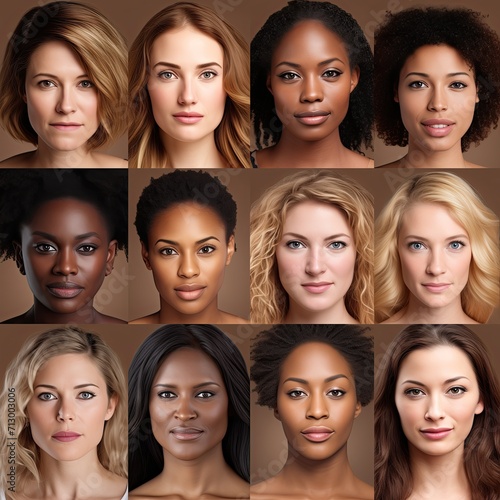 Model management. A series of portraits representing variety and richness of human race. Gene. Women of different skin color. Casting. Beauty of diversity. Collage of phenotypes, ethnicities. Genetics