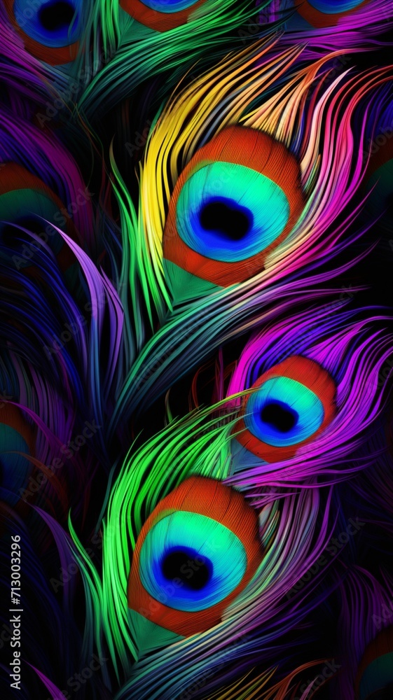 Naklejka premium Brightly multicolored realistic style peacock feat AI Generated pictures