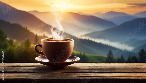 Cup of hot morning coffee with steam