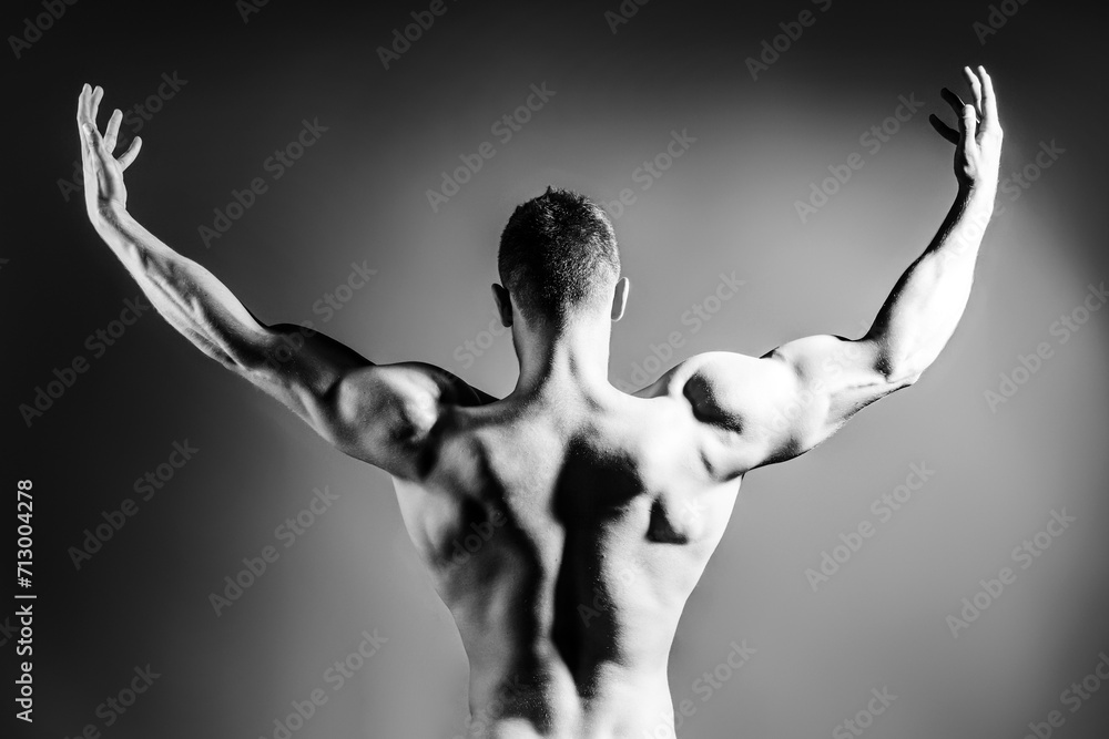 Sexy model. Muscular body. Strong man. Male body shape. Athletic Man posing shirtless. Gay with naked Torso. Muscular body model. Strong and sexy topless model. Seductive gay. Attractive guy body.