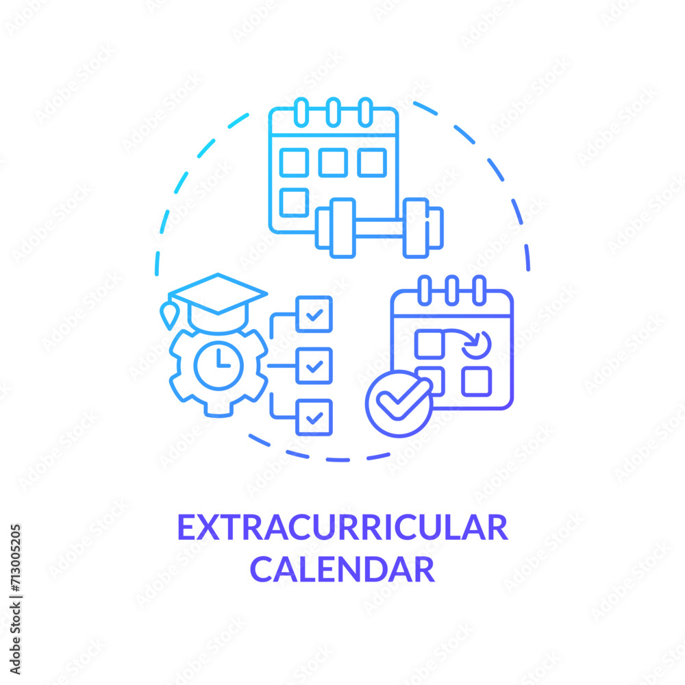 2D gradient extracurricular calendar icon, creative isolated vector, thin line illustration representing extracurricular activities. 2D gradient extracurricular calendar icon, creative isolated vector, thin line illustration representing extracurricular activities.