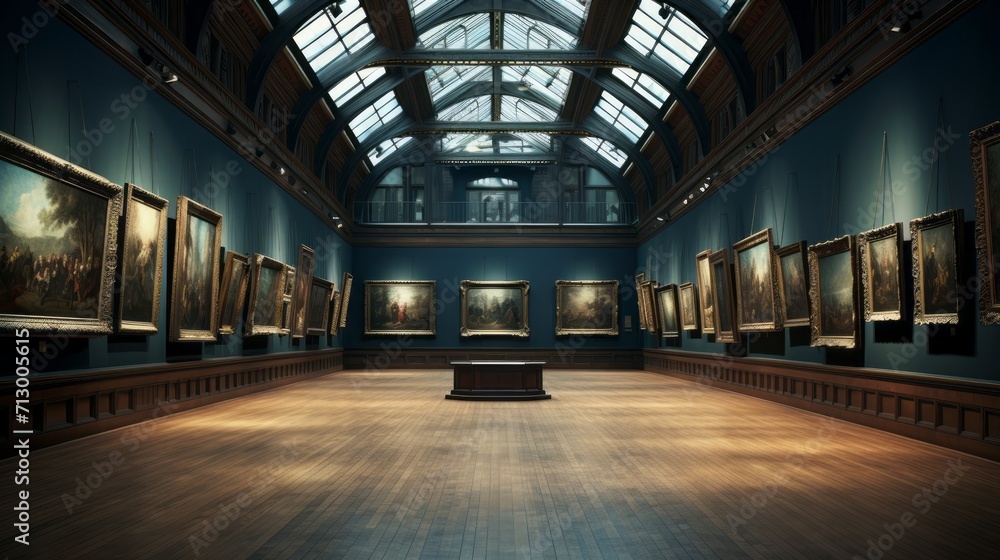 Serene empty art galleries in renowned