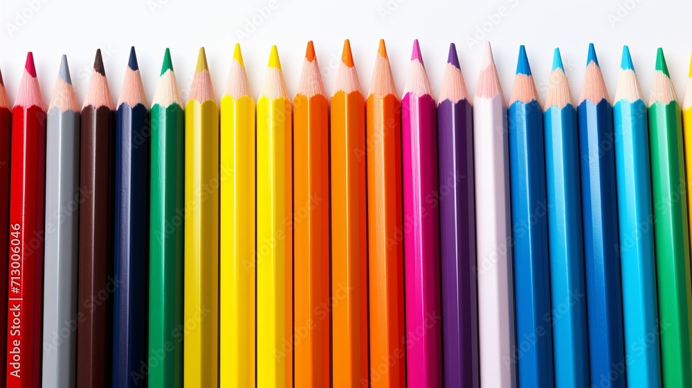 Fototapeta premium Assorted colored pencils with white outer layer arranged on a clean white background