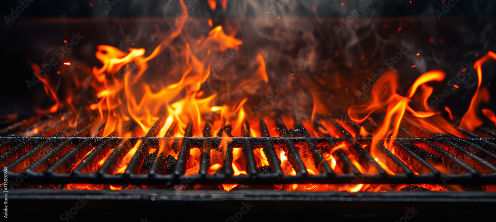 Barbecue Grill Fire Isolated On Black Background. Flaming BBQ Charcoal ...